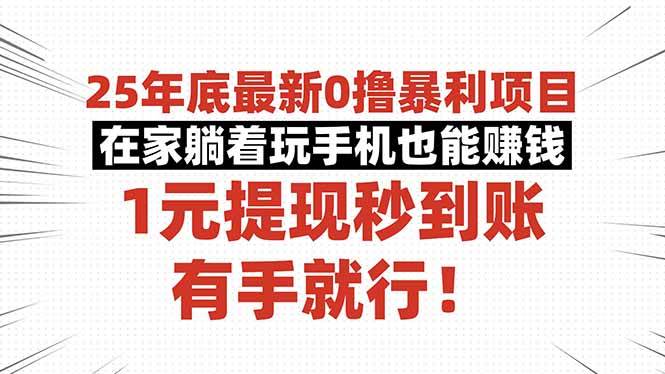 (16342期)25年底最新0撸暴利项目,在家躺着玩手机也能赚钱,1元提现秒到账,有手…-云网创
