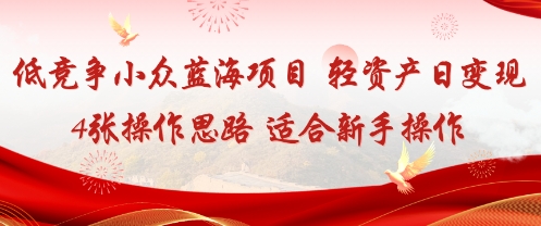低竞争小众蓝海项目,轻资产日变现4张的操作思路适合新手操作-云网创