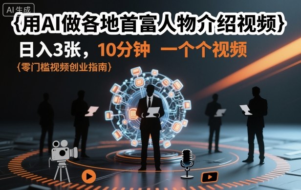 用AI做各地首富人物介绍视频,日入3张,10分钟一个视频-云网创