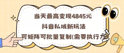 当天最高变现1k+,抖音私域新玩法,可矩阵可批量复制-云网创