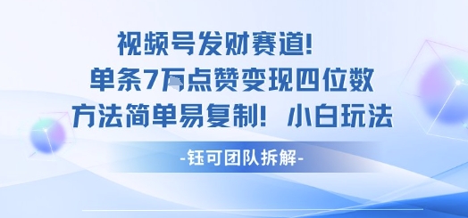 视频号发财赛道单条7W点赞变现四位数方法简单易复制小白玩法-云网创