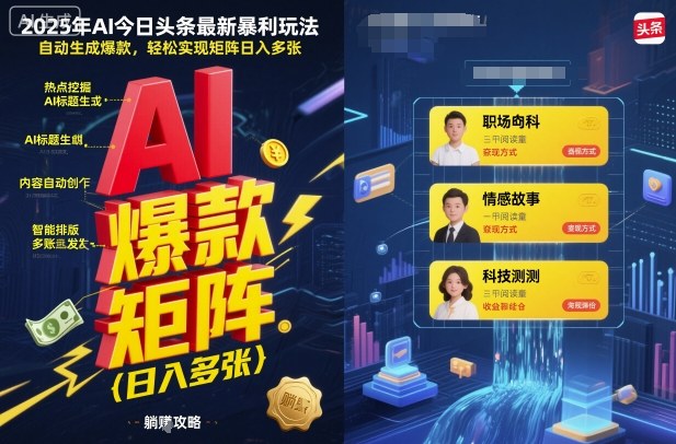 2025年AI今日头条最新暴利玩法,自动生成爆款,轻松实现矩阵日入多张-云网创