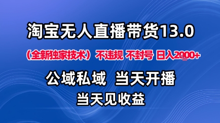 淘宝无人直播13.0,公域私域技术,不封号,不违规布局下半年旺季赛道,日入1K+(独家技术)【揭秘】-云网创