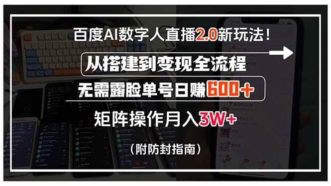 （15555期）百度AI数字人直播2.0新玩法！从搭建到变现全流程，无需露脸单号日赚600…-云网创