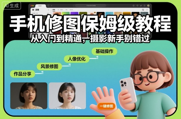 手机修图保姆级教程,从入门到精通,摄影新手别错过-云网创