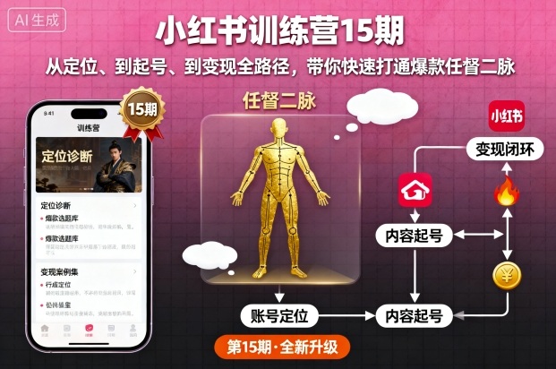小红书训练营15期,从定位、到起号、到变现全路径,带你快速打通爆款任督二脉-云网创