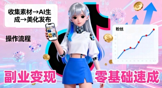 副业拆解：抖音新风口，靠AI美女图日引500粉，无需拍摄、不用真人-云网创