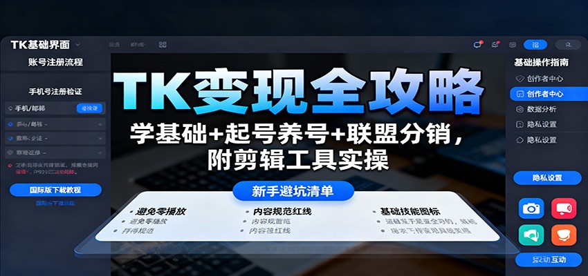 TK变现全攻略:学基础+起号养号+联盟分销,附剪辑工具实操-云网创