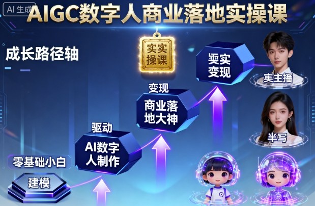 AIGC数字人商业落地实操课,从零基础小白到AI数字人大神-云网创