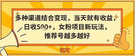 多种渠道结合变现,当天就有收益,日收5张+,女粉项目新玩法,推荐号越多越好-云网创