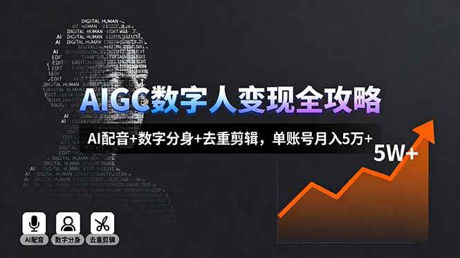 (16143期)AIGC数字人变现全攻略,AI配音+数字分身+去重剪辑,单账号月入5万+-云网创