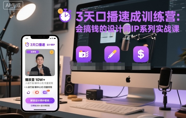 3天口播速成训练营,会搞钱的设计师IP系列实战课-云网创