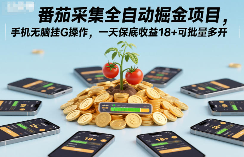 番茄采集全自动掘金项目，手机无脑挂G操作，一天保底收益18+可批量多开【揭秘】-云网创