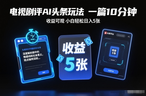 电视剧评AI头条玩法，一篇10分钟，收益可观，小白轻松日入5张+【独家】-云网创