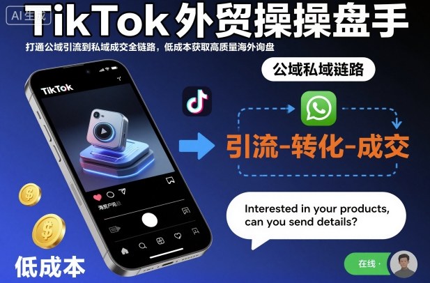 TikTok外贸操盘手,打通公域引流到私域成交全链路,低成本获取高质量海外询盘-云网创