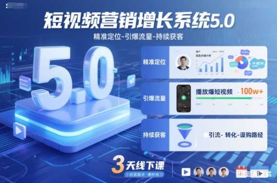 短视频营销增长系统5.0，精准定位-引爆流量-持续获客，3天线下课（音频+图片）-云网创