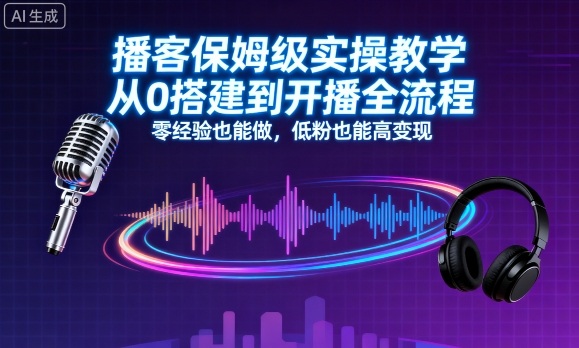 播客保姆级实操教学，从0搭建到开播全流程，零经验也能做，低粉也能高变现-云网创