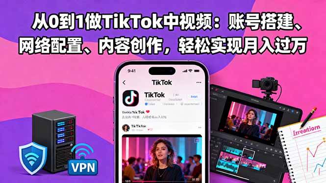 （16461期）从0到1做TikTok中视频：账号搭建、网络配置、内容创作，轻松实现月入过万-云网创