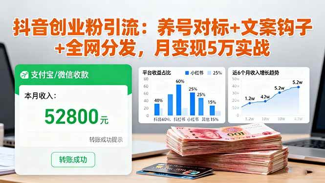 (16338期)抖音创业粉引流:养号对标+文案钩子+全网分发,月变现5万实战-云网创