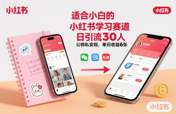 适合小白的小红书学习赛道,日引流30人,公转私变现,单日收益6张-云网创