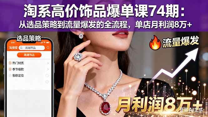 (16351期)淘系高价饰品爆单课74期:从选品策略到流量爆发的全流程,单店月利润8万+-云网创