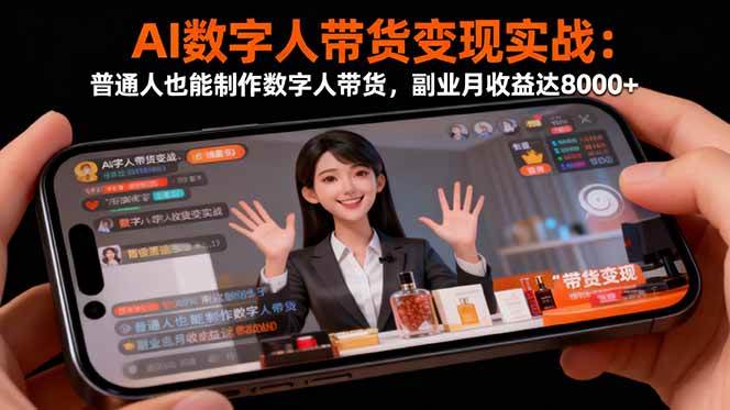 (16377期)AI数字人带货变现实战:普通人也能制作数字人带货,副业月收益达8000+-云网创