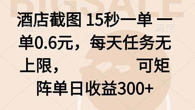(16212期)酒店截图 15秒一单 一单0.6元,每天任务无上限,可矩阵单日收益300+-云网创