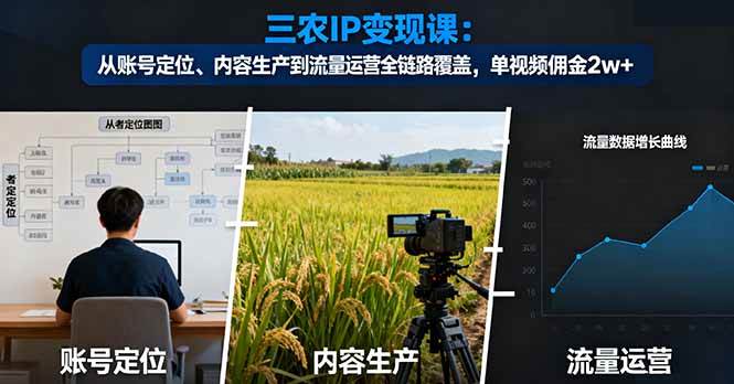 (16229期)三农IP变现课:从账号定位、内容生产到流量运营全链路覆盖,单视频佣金2w+-云网创