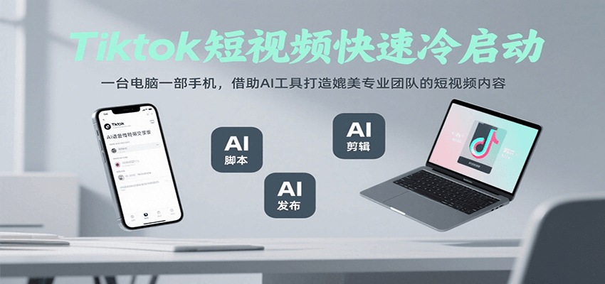 Tiktok短视频快速冷启动,一台电脑一部手机,借助AI工具打造媲美专业团队的短视频内容-云网创