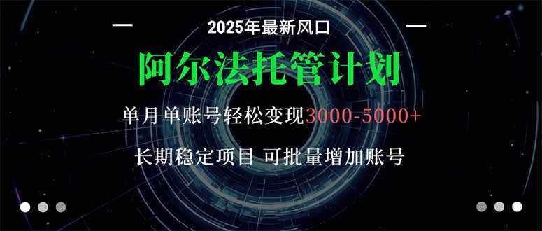 (16360期)阿尔法托管计划 单账号月入3000-5000,长期稳定项目,新手小白轻松上手。-云网创