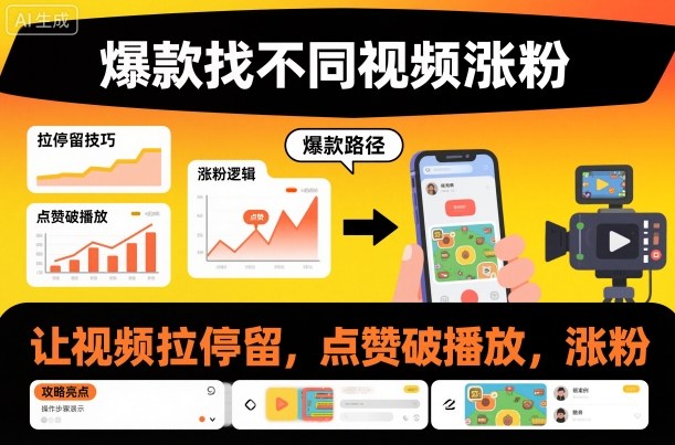 爆款找不同视频涨粉,让视频拉停留,实现点赞,破播放,涨粉-云网创