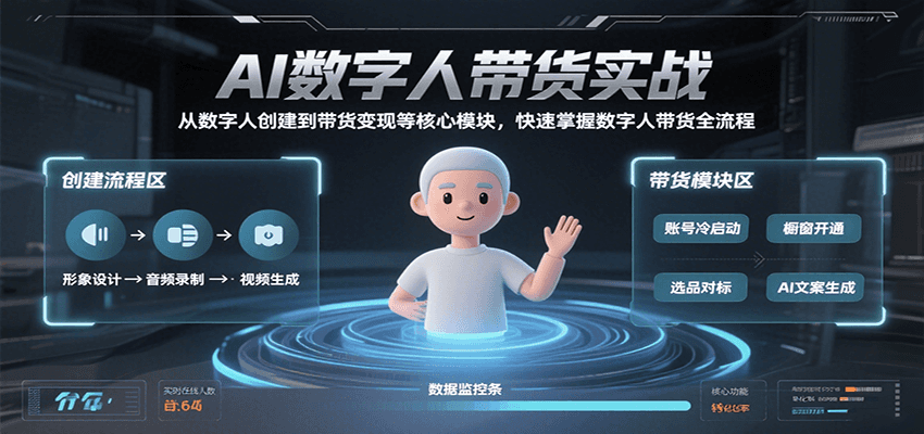 AI数字人带货实战,从数字人创建到带货变现各核心模块,快速掌握全流程-云网创