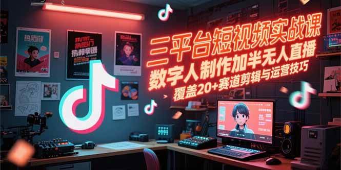 (15265期)三平台短视频实战课,数字人制作加半无人直播,覆盖20+赛道剪辑与运营技巧-云网创