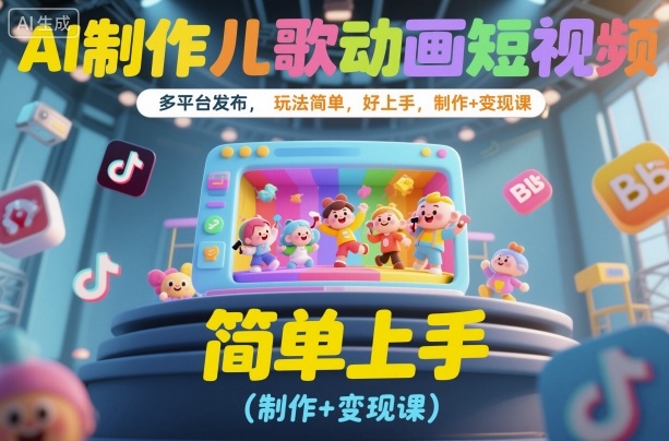 AI制作儿歌动画短视频，多平台发布，玩法简单，好上手，制作+变现课-云网创