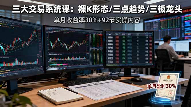(16269期)三大交易系统课:裸K形态/三点趋势/三板体系,单月收益率30%+92节实操内容-云网创