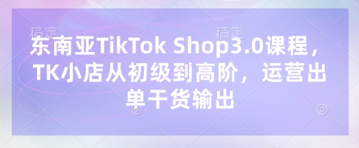 东南亚TikTok Shop3.0课程,TK小店从初级到高阶,运营出单干货输出-云网创