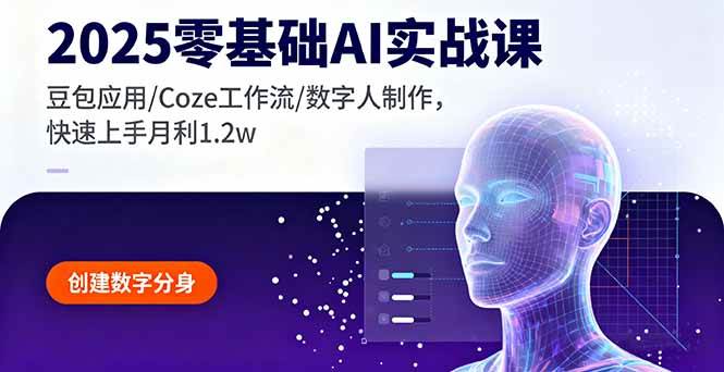 (16118期)2025零基础AI实战课,豆包应用/Coze工作流/数字人制作,快速上手月利1.2w-云网创
