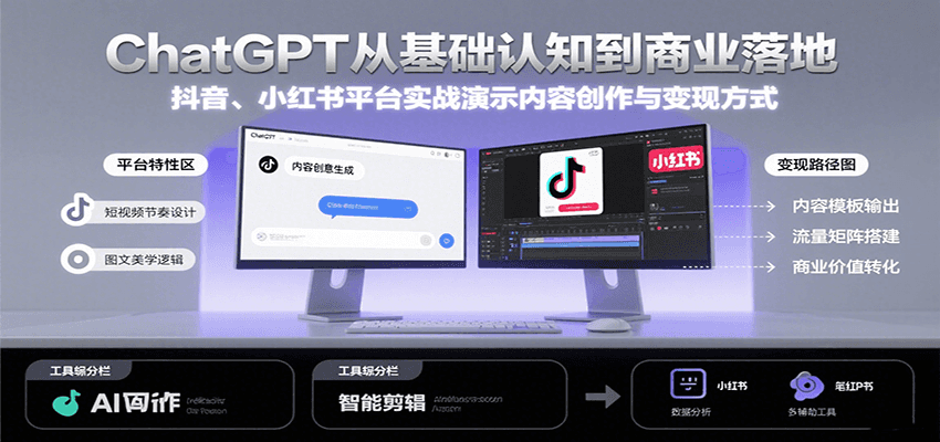 ChatGPT从基础认知到商业落地,实战演示抖音、小红书等平台的内容创作与变现-云网创