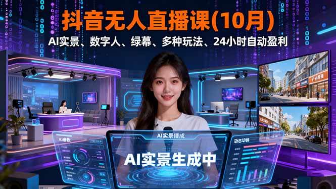 (16355期)抖音无人直播课(10月),AI实景、数字人、绿幕、多种玩法、24小时自动盈利-云网创