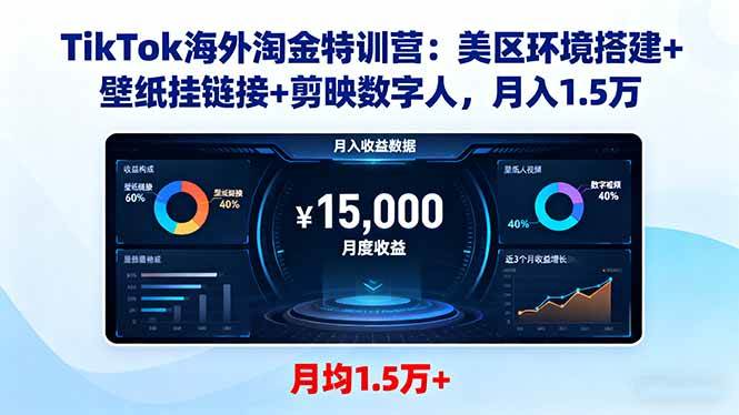 (16346期)TikTok海外淘金特训营:美区环境搭建+壁纸挂链接+剪映数字人,月入1.5万-云网创