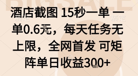 酒店截图15秒一单,一单0.6米,每天任务无上限,全网首发可矩阵单日收益3张【揭秘】-云网创