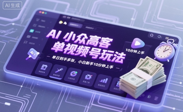 AI小众高客单视频号玩法，单日到手多张，小白新手10分钟上手-云网创