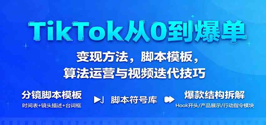 TikTok从0到爆单:变现方法,脚本模板,算法运营与视频迭代技巧-云网创