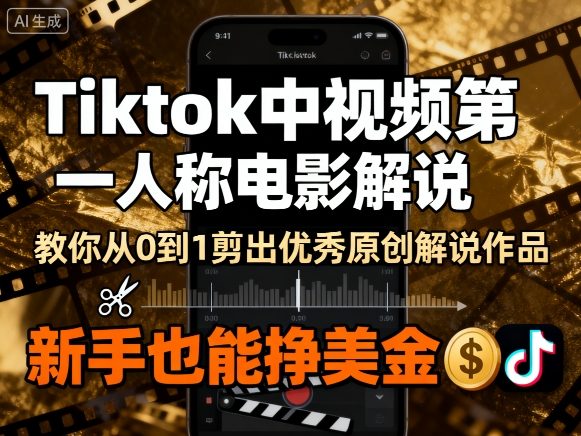 Tiktok中视频第一人称电影解说，教你从0到1剪出一个优秀的原创解说作品，新手也能挣美金-云网创