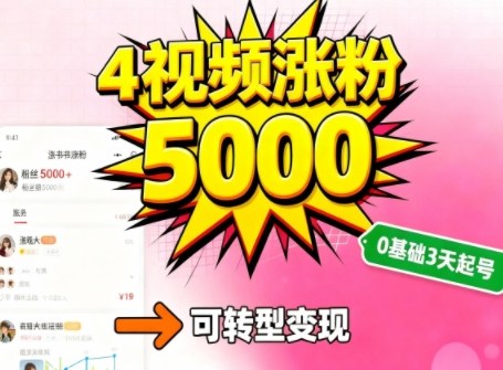 小红书暴力起号方法,四个视频涨粉5000,起号后可转型,操作简单,对小白友好-云网创