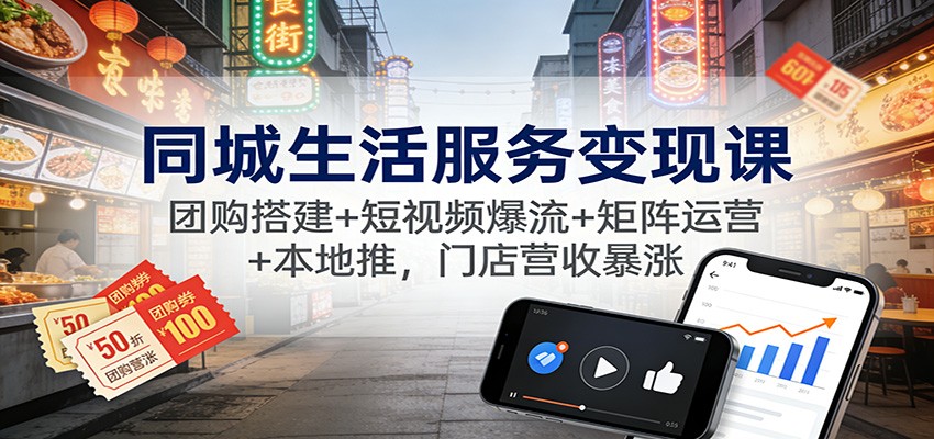 同城生活服务变现课:团购搭建+短视频爆流+矩阵运营+本地推,门店营收暴涨-云网创