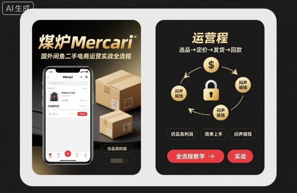 煤炉Mercari国外闲鱼二手电商运营实战全流程,仿品高利润,简单上手,闷声搞钱-云网创