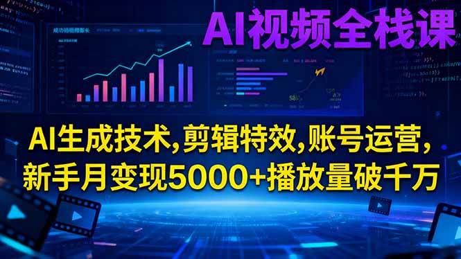 (16603期)AI视频全栈课:AI生成技术,剪辑特效,账号运营,新手月变现5000+播放量破千万-云网创