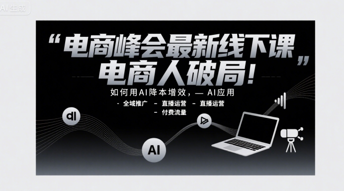 电商峰会最新线下课，电商人破局，如何用AI降本增效，AI应用-全域推广-直播运营-付费流量-云网创