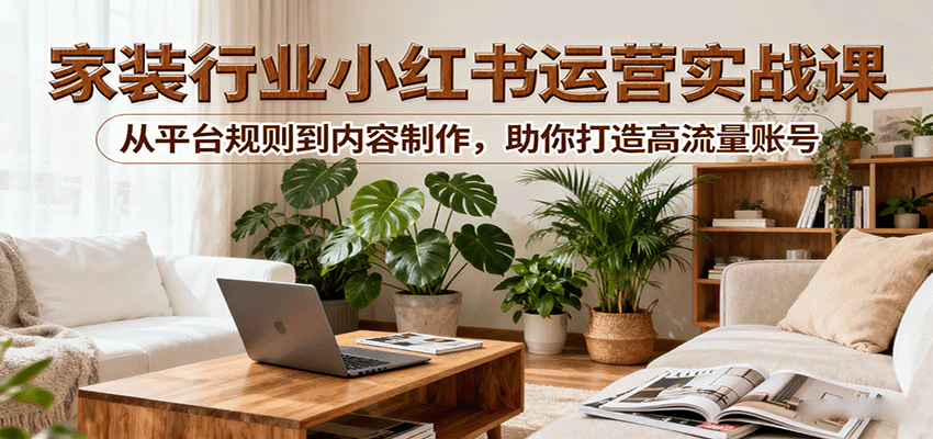 小红书家装行业运营实战课:从平台规则到内容制作,助你打造高流量账号-云网创